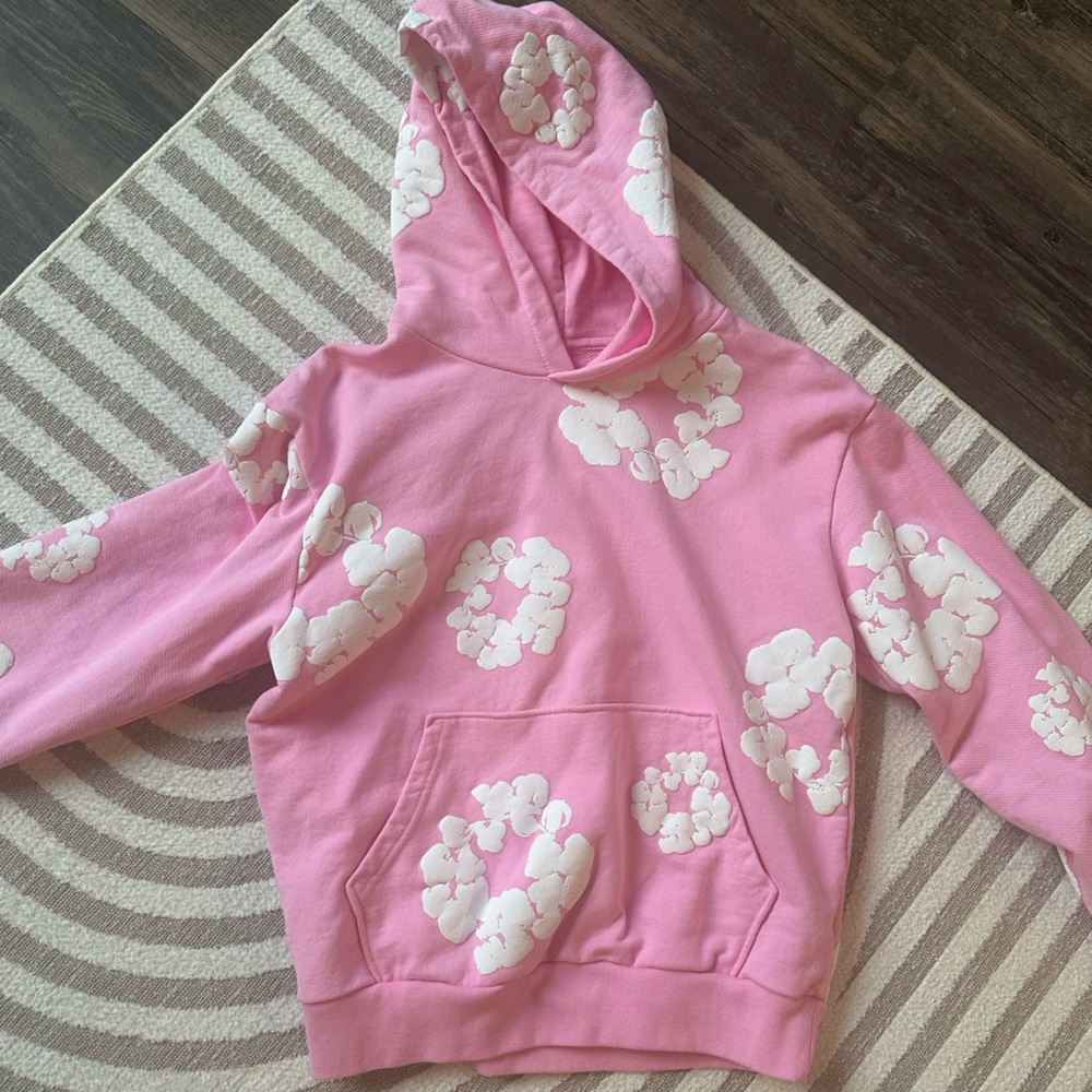 Authentic Denim Tears Pink Hoodie with White Floral Design